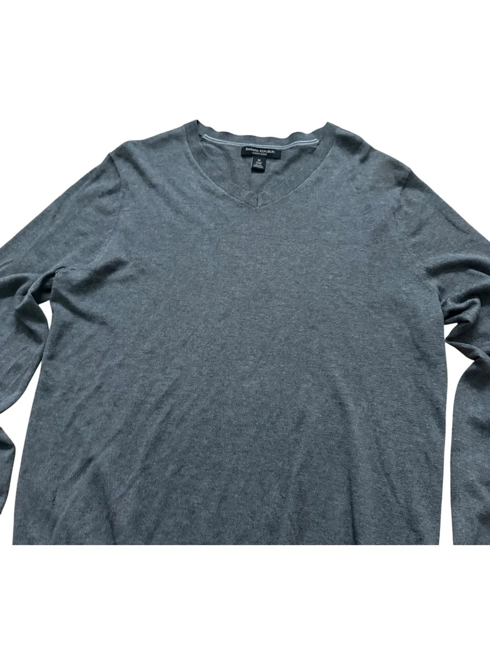 Banana Republic Luxery Blend Silk Cotton Cashmere V-Neck Sweater Men Medium Grey